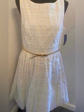 Brand New Sleeveless White Textured Fit-and-Flare Dress (Size M)